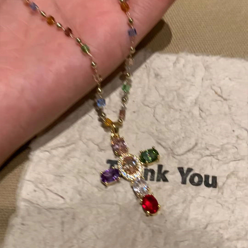 👛 50% OFF NOW! 💖Colorful Rhinestone Cross Pendant Necklaces