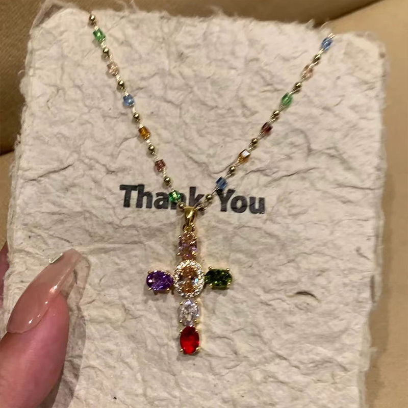 👛 50% OFF NOW! 💖Colorful Rhinestone Cross Pendant Necklaces
