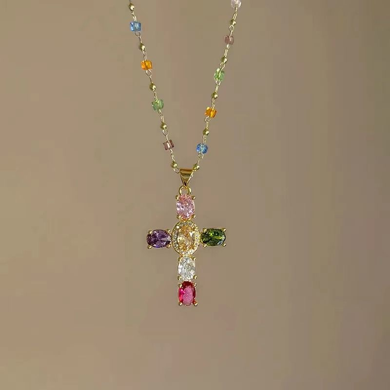 👛 50% OFF NOW! 💖Colorful Rhinestone Cross Pendant Necklaces