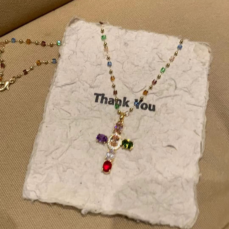 👛 50% OFF NOW! 💖Colorful Rhinestone Cross Pendant Necklaces