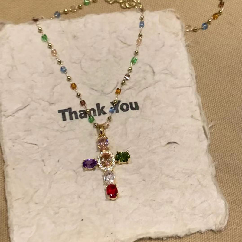 👛 50% OFF NOW! 💖Colorful Rhinestone Cross Pendant Necklaces