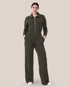 🔥AirEase Sleeve Wide-Leg Jumpsuit -👏4-way stretch, Front zip and Practical pockets!