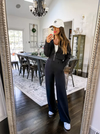 🔥AirEase Sleeve Wide-Leg Jumpsuit -👏4-way stretch, Front zip and Practical pockets!