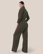 🔥AirEase Sleeve Wide-Leg Jumpsuit -👏4-way stretch, Front zip and Practical pockets!