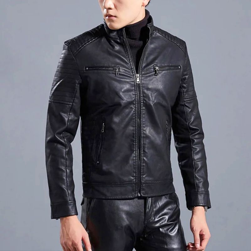 🔥Free shopping🔥Men’s Stand Collar Biker Leather Jacket