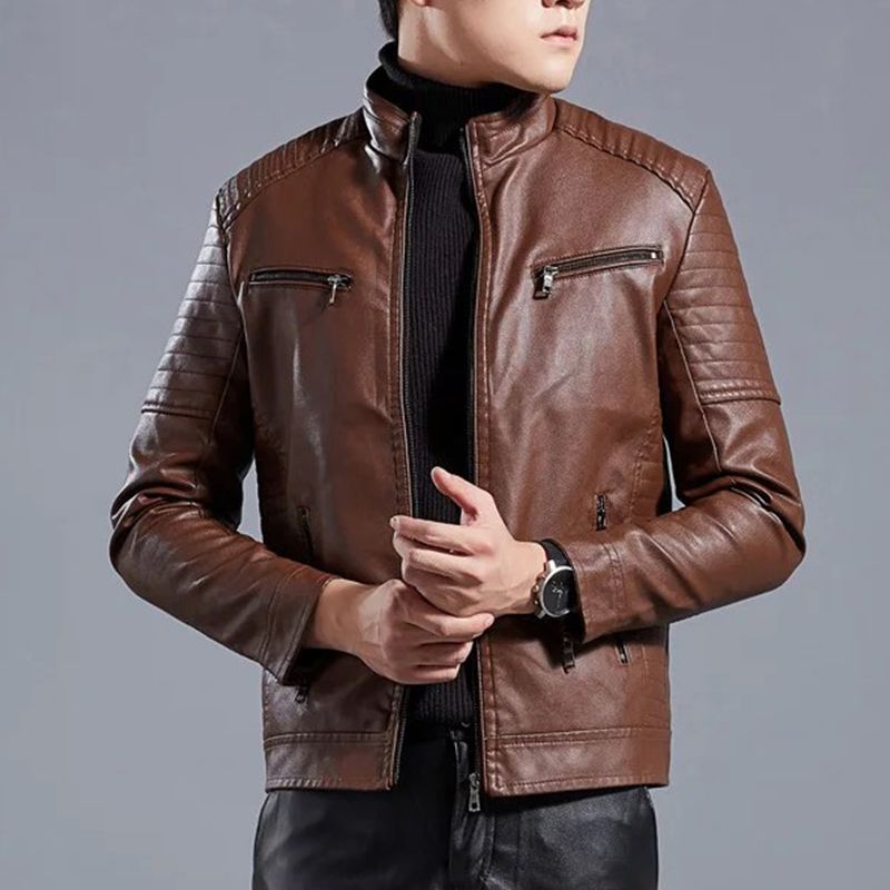 🔥Free shopping🔥Men’s Stand Collar Biker Leather Jacket