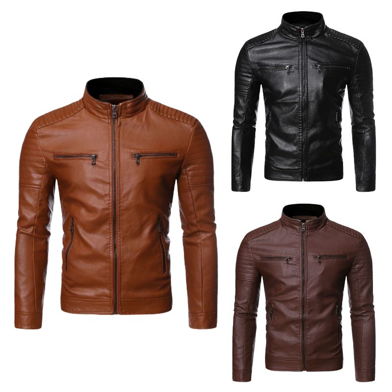 🔥Free shopping🔥Men’s Stand Collar Biker Leather Jacket