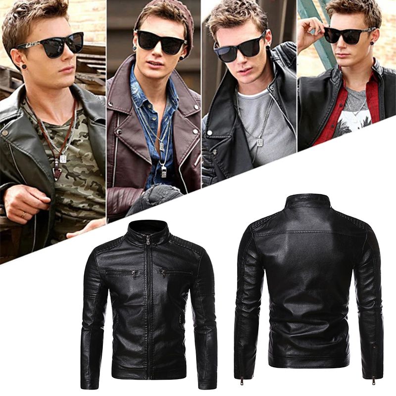 🔥Free shopping🔥Men’s Stand Collar Biker Leather Jacket