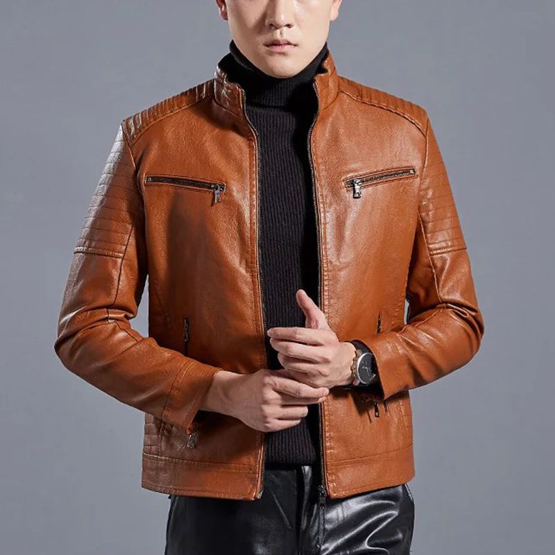 🔥Free shopping🔥Men’s Stand Collar Biker Leather Jacket