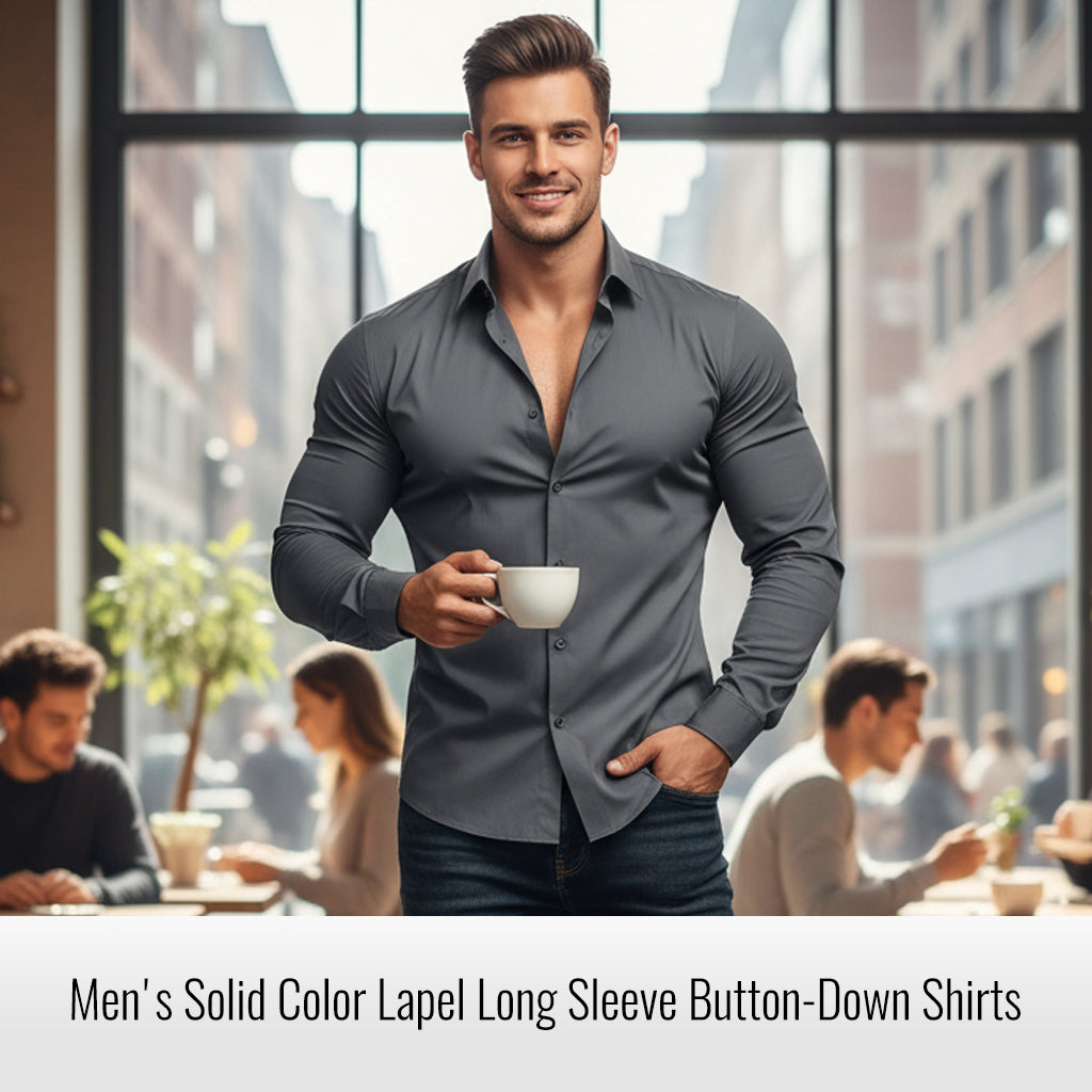 🔥50% off, while stocks last! 🎉Men's Solid Color Lapel Long Sleeve Button-Down Shirts