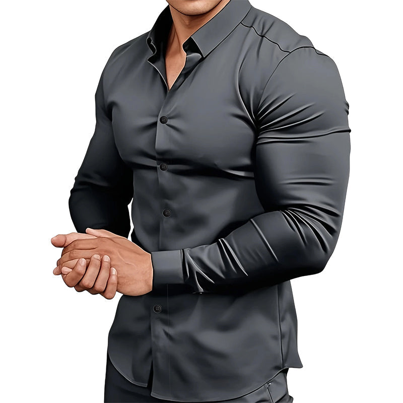 🔥50% off, while stocks last! 🎉Men's Solid Color Lapel Long Sleeve Button-Down Shirts