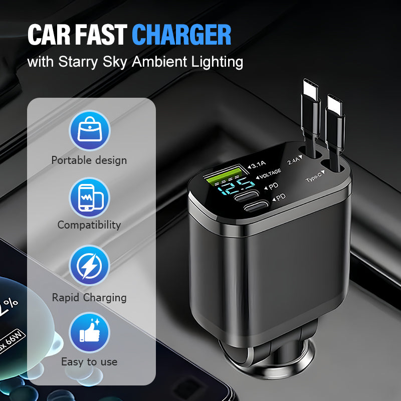 🔥50% off, while stocks last! 🎉Car Fast Charger with Starry Sky Ambient Lighting