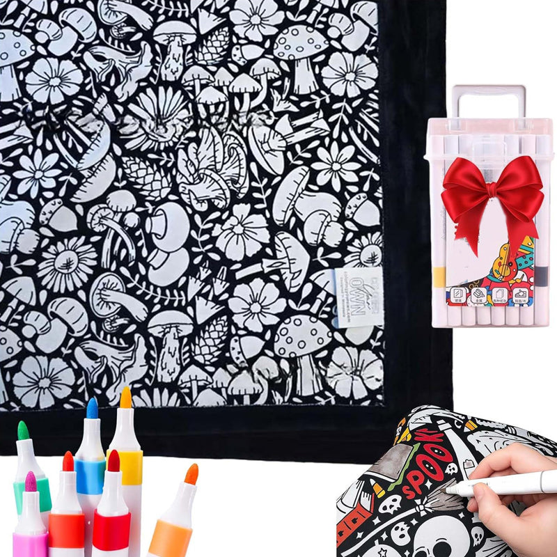 🔥Last Day 50% OFF - 🎨✨DIY Coloring Blanket，Magic blanket & washable markers, safe material, easy to clean.