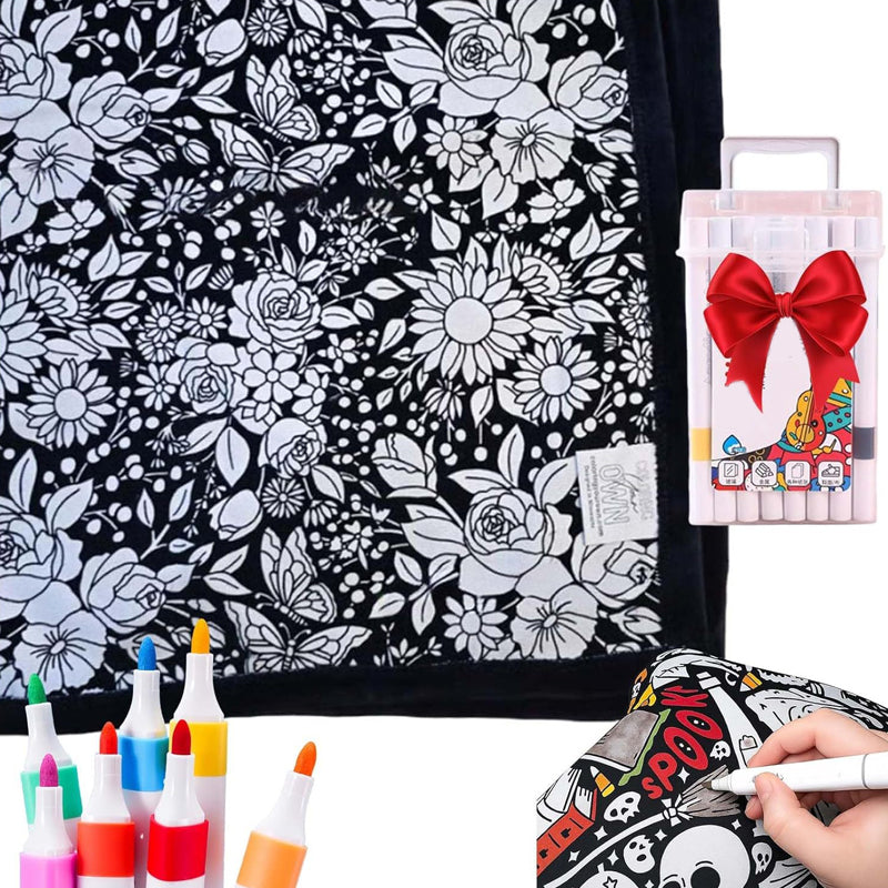 🔥Last Day 50% OFF - 🎨✨DIY Coloring Blanket，Magic blanket & washable markers, safe material, easy to clean.