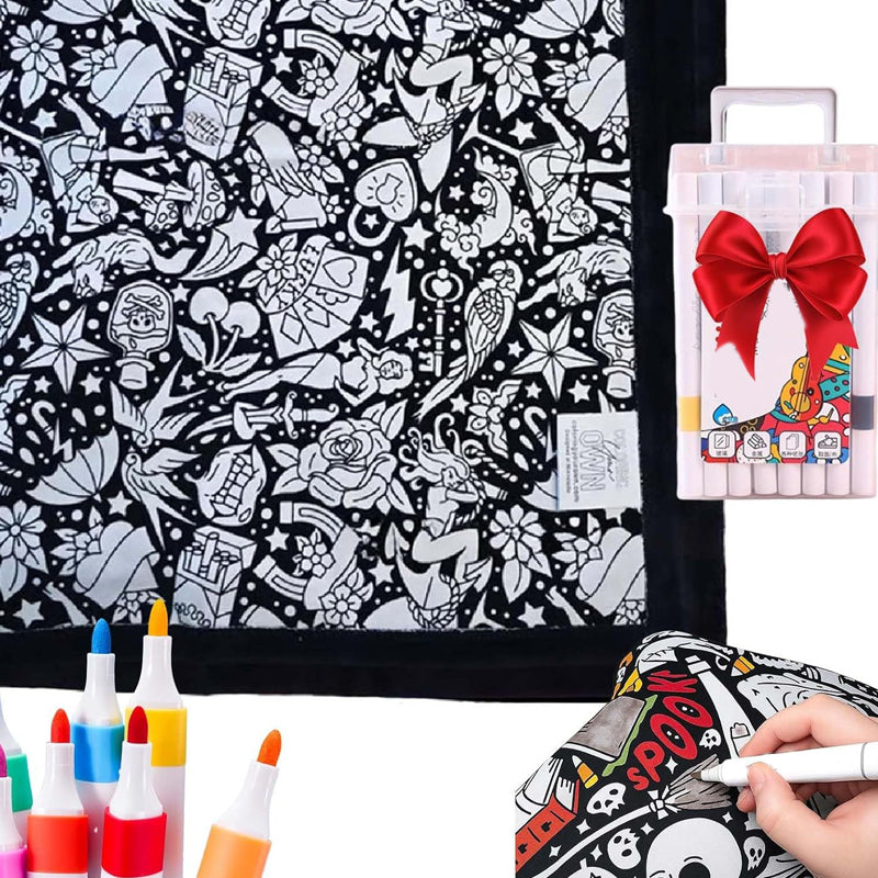 🔥Last Day 50% OFF - 🎨✨DIY Coloring Blanket，Magic blanket & washable markers, safe material, easy to clean.