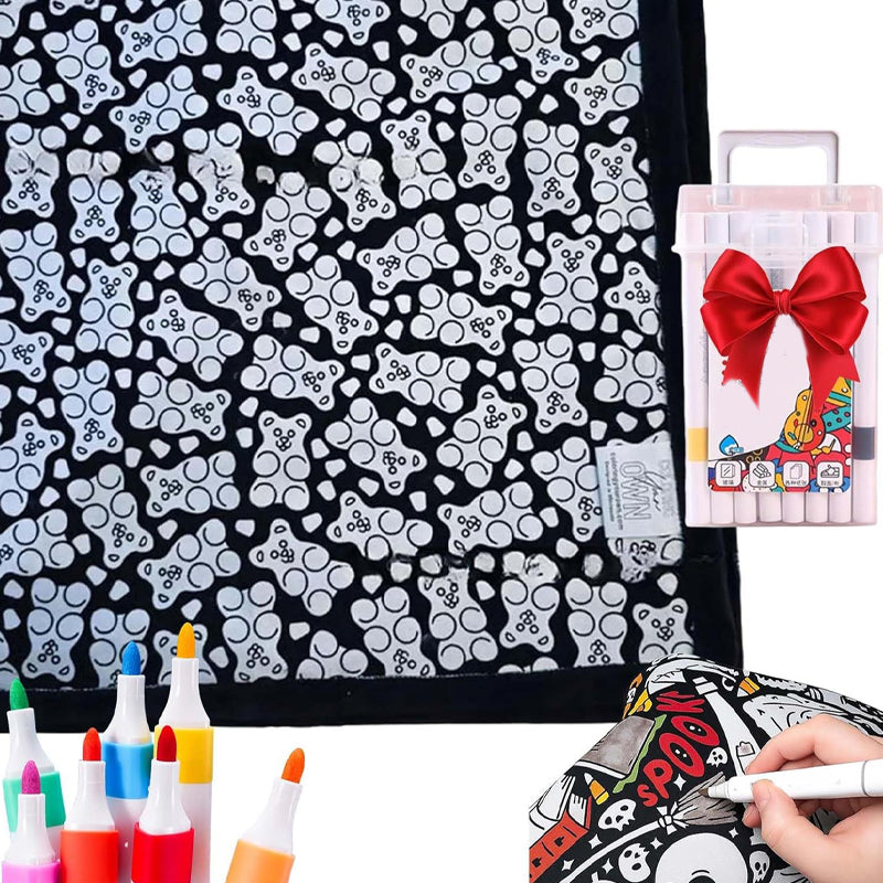 🔥Last Day 50% OFF - 🎨✨DIY Coloring Blanket，Magic blanket & washable markers, safe material, easy to clean.