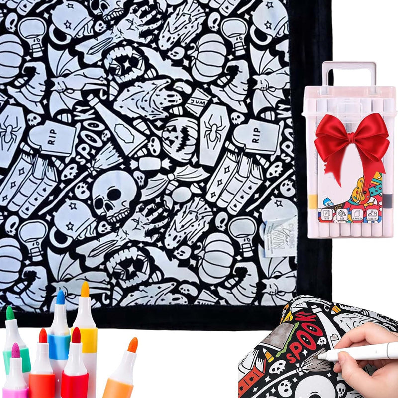🔥Last Day 50% OFF - 🎨✨DIY Coloring Blanket，Magic blanket & washable markers, safe material, easy to clean.