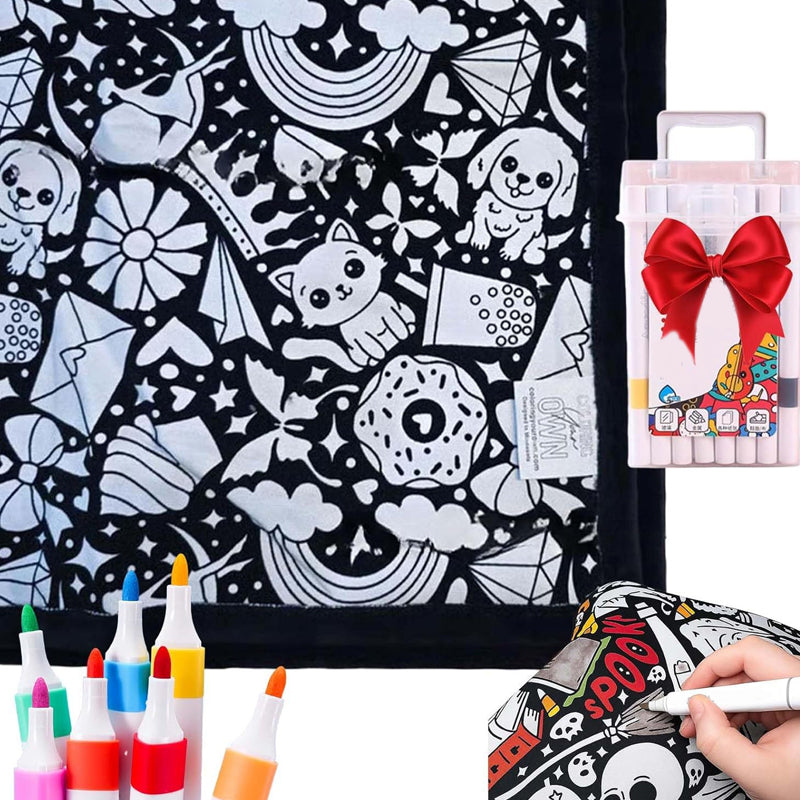 🔥Last Day 50% OFF - 🎨✨DIY Coloring Blanket，Magic blanket & washable markers, safe material, easy to clean.