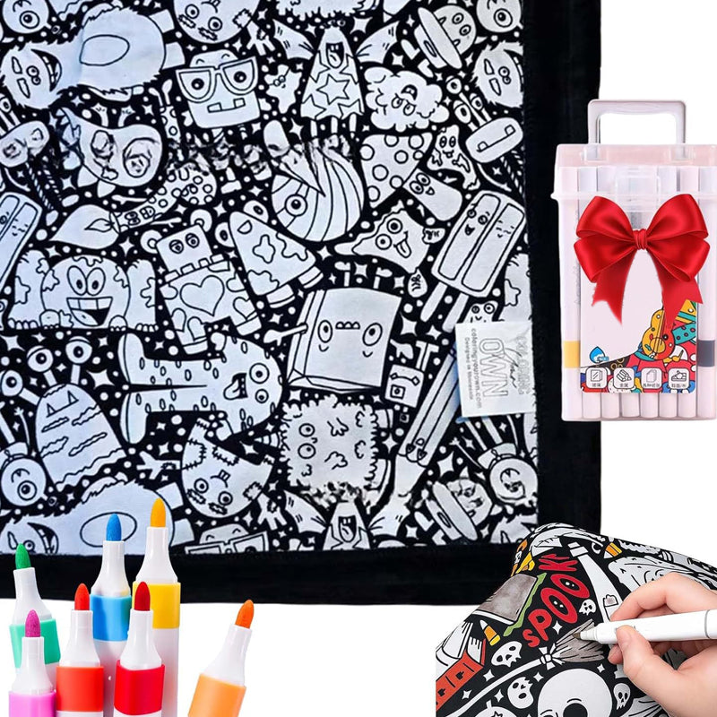 🔥Last Day 50% OFF - 🎨✨DIY Coloring Blanket，Magic blanket & washable markers, safe material, easy to clean.