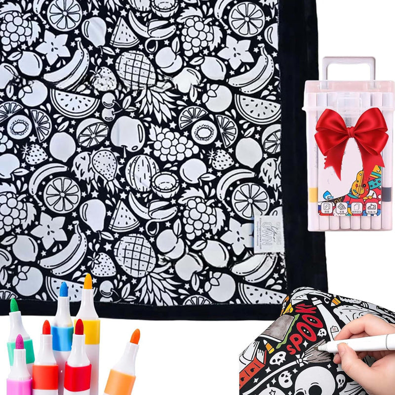 🔥Last Day 50% OFF - 🎨✨DIY Coloring Blanket，Magic blanket & washable markers, safe material, easy to clean.