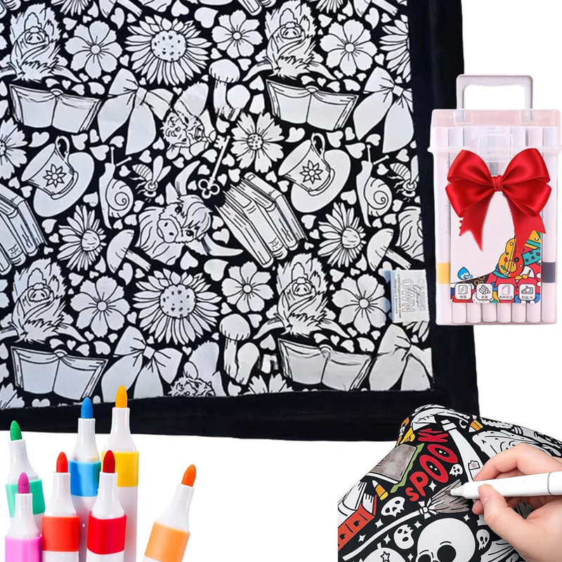 🔥Last Day 50% OFF - 🎨✨DIY Coloring Blanket，Magic blanket & washable markers, safe material, easy to clean.