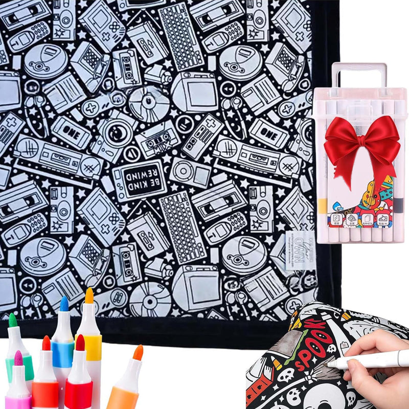 🔥Last Day 50% OFF - 🎨✨DIY Coloring Blanket，Magic blanket & washable markers, safe material, easy to clean.